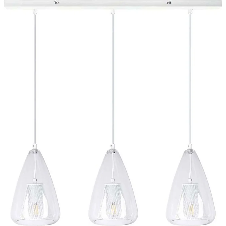 Pendelleuchte, Glas klar, Metall weiß, H 150 cm – Bild 1
