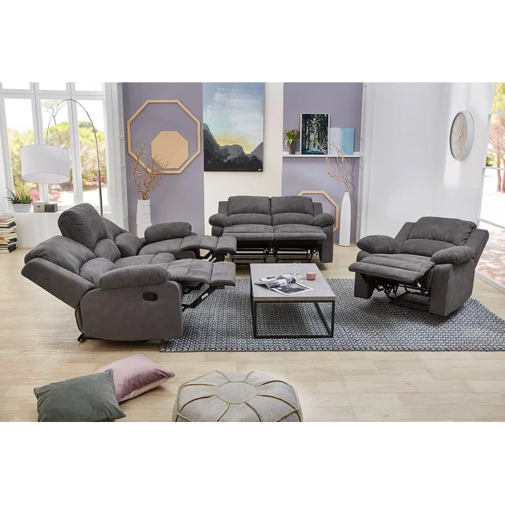 3-Sitzer-Relaxsofa Couch Liegefunktion Federkern Polster Stoff Vintage Anthrazit – Bild 8