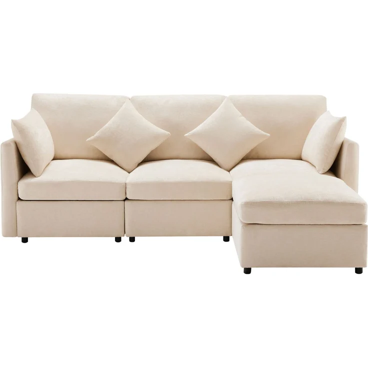DESVIAE Sofa modular mit Hocker und 4 Kissen 216x81x161 cm Chenille Beige – Bild 7