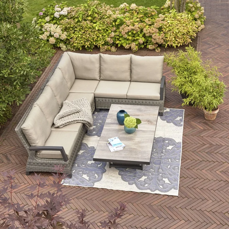 Corido Modul Mitte Gestell Alu matt-anthrazit, Gardino®-Geflecht charcoal grey, mit Sitz- u. Rückenkissen taupe meliert – Bild 6