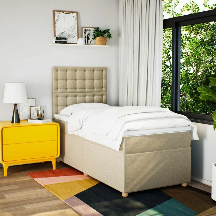 vidaXL Boxspringbett mit Matratze Creme 100x200 cm Stoff 3293510 – Bild 5