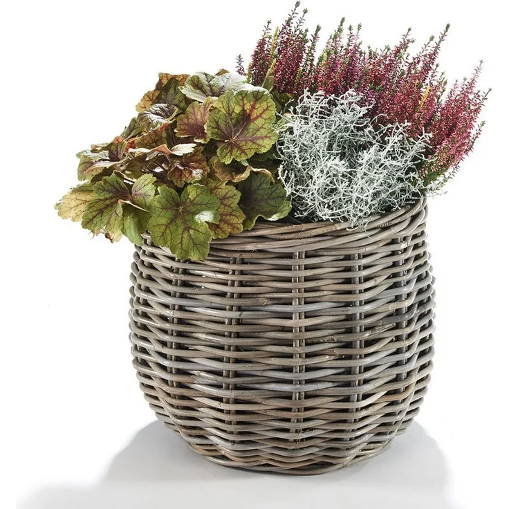 Kobolo Pflanzkübel Pflanzkorb Rattan FIORA rund mit Folie ausgeschlagen kubu grey (Stück, 1 Stück), Dm. 35 cm – Bild 2