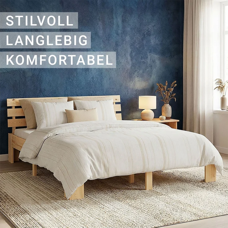 Holzbett mit 2 Federkernmatratzen 180x200 Jugendbett Doppelbett Bett Holzbettrahmen Natur Massiv Holz Lattenrost – Bild 6