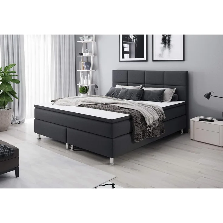 Boxspringbett Rotterdam 180x200 cm Webstoff Anthrazit