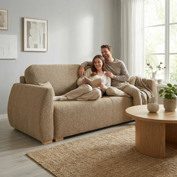 Wohnero 24 Delle Premium Schlafsofa 221x93 cm mit Bettkasten & DL-Funktion – 191x142 cm Liegefläche, 3-Sitzer Sofa mit Bonellfeder - Lambi 10 – Bild 1