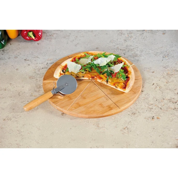KESPER 58465 Pizzateller 2er Set, 32 cm aus Bambus, mit extra Pizzaschneider / Holzteller – Bild 2