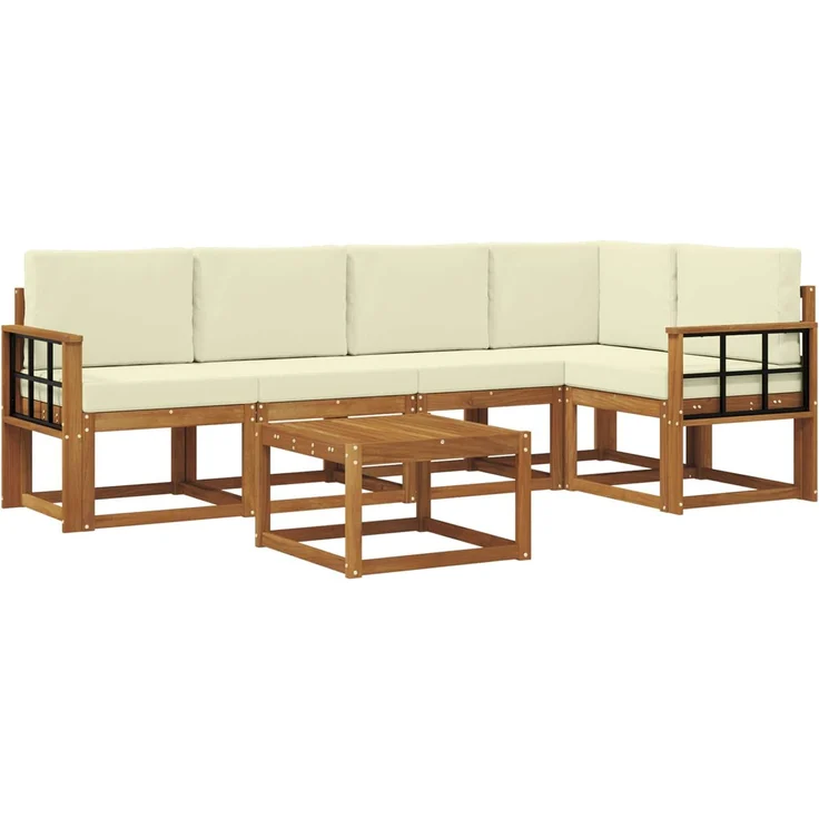 vidaXL Outdoor-Sofagarnitur mit Kissen 6 pcs Natur und Creme 3366438 – Bild 2