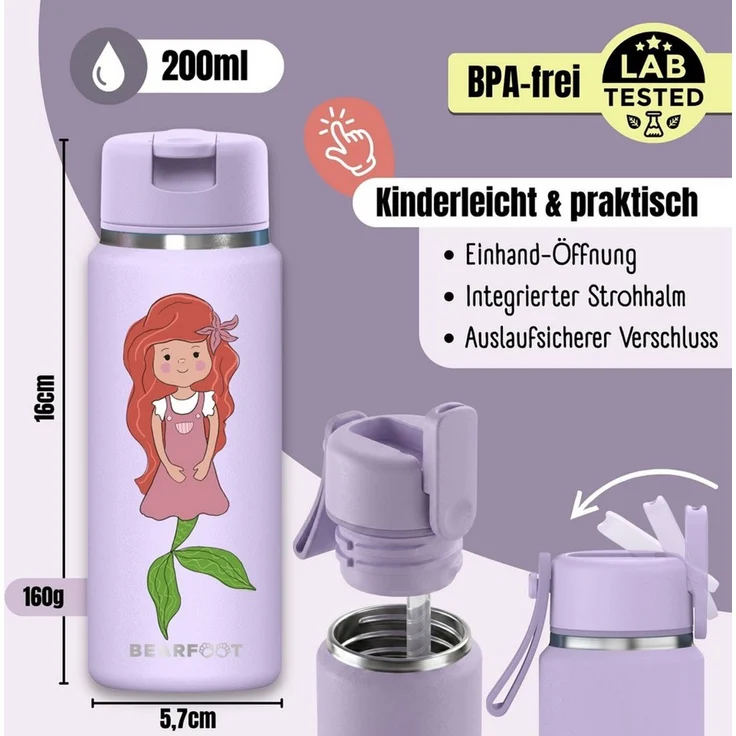 BEARFOOT Trinkflasche TINY Thermo Kinder Trinkflasche Edelstahl - Meerjungfrau, Thermosflasche, auslaufsicher, Edelstahl, Kinderflasche, BPA-frei – Bild 4