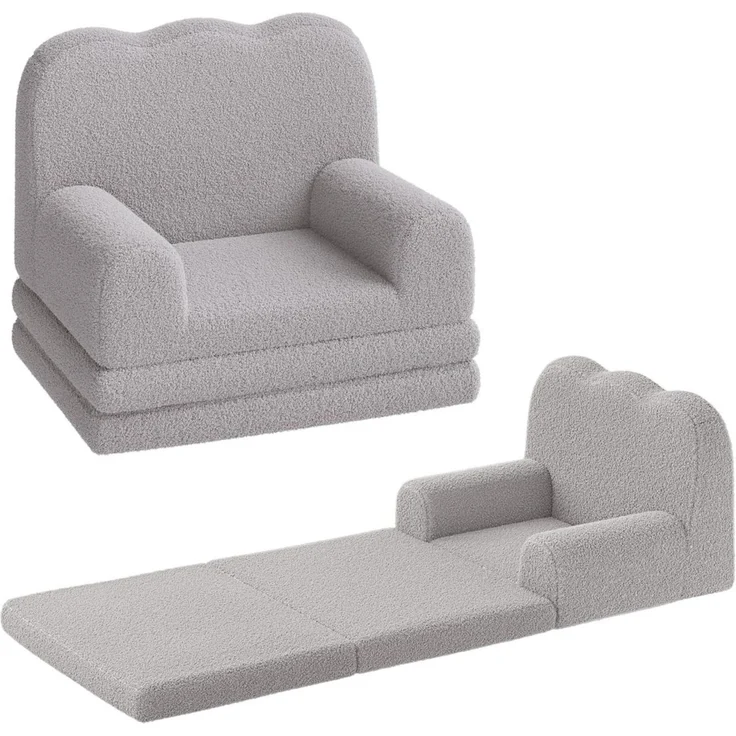 GarveeMore Kindersofa 2-in-1 Schlafsofa Sofabett Klappsofa für Kinder aus Teddystoff – Bild 1