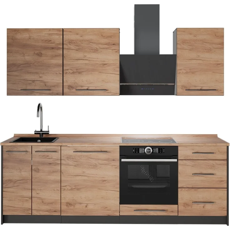 Küchenzeile Fame-Line Goldkraft Eiche/Weiß 230 cm, AP Eiche Vicco – Bild 1