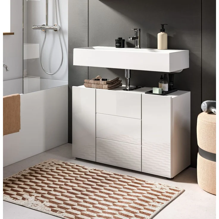 Waschbeckenunterschrank Larik in weiß Hochglanz 80 cm – Bild 3