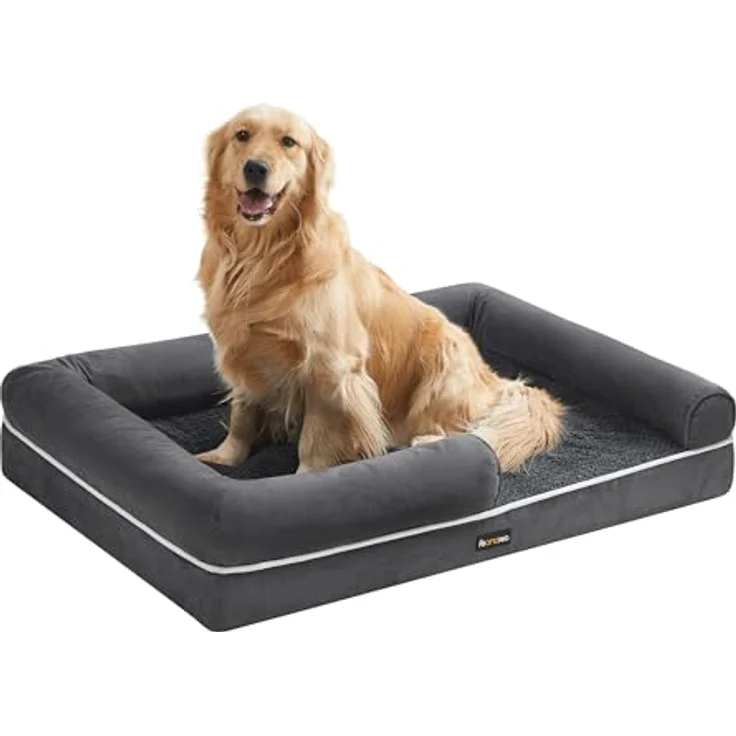 Feandrea Orthopädisches Hundebett, Hundekissen, Hundekorb, weiche Polsterung, Hundesofa, erhöhte Ränder, Bezug abnehmbar und waschbar, 112 x 86 x 18 cm, rutschfeste Unterseite, dunkelgrau PGW068G01V1 – Bild 2