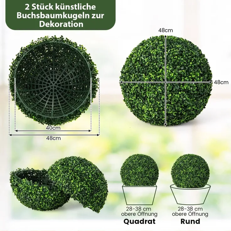 2er Buchsbaumkugel 48 cm Buchsbaum Kugel UV-beständig Formschnitt Künstliche Pflanze Kugelpflanzen