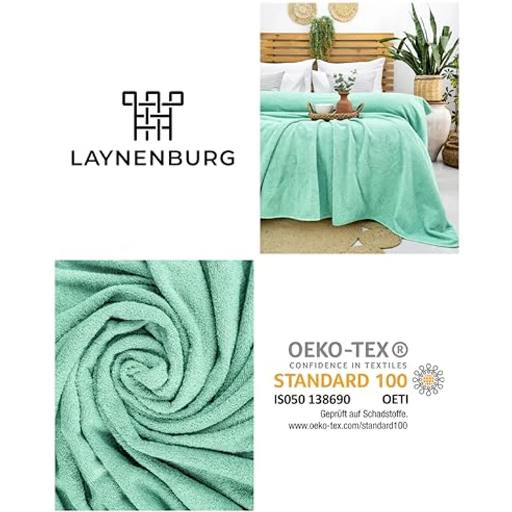Wohndecke LAYNENBURG Frotteedecke Baumwolle 150x200 cm – Sommer & Sofa, Laynenburg, Baumwolldecke als Sommer, Bett-Überwurf, Couch-Überwurf, Sofa-Decke – Bild 8