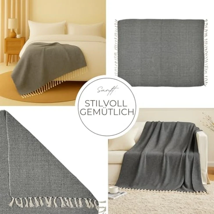 Marrakesch Orient & Mediterran Interior Tagesdecke Calix Tagesdecke Decke Dunkelgrau 125x150 aus Baumwolle, Boho Modern – Bild 4