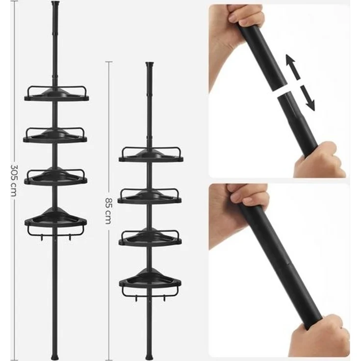 Songmics höhenverstellbares Duschregal, 85-305 cm, 4 Ablagen, Schwarz – Bild 5