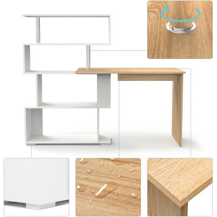 Mondeer Eckschreibtisch Schreibtisch, mit 360 Grad Drehbarem Bücherregal 157 x 45 x 130,5 cm – Bild 2