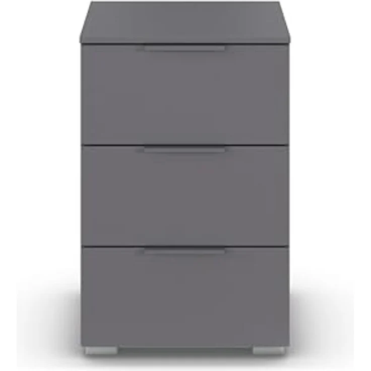 Rauch Möbel Alabama, Nachttisch für Schlafzimmer, Kinderzimmer, Gästezimmer, mit 3 Schubladen, Soft-Close-Funktion, Farbe Grau metallic, Schwarz, Maße 40x61x42cm – Bild 4