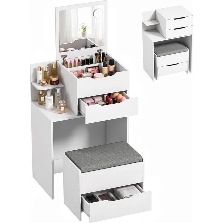 HOMCOM Schminktisch, Spanplatte, Weiß, 60 x 40 x 129,8 cm