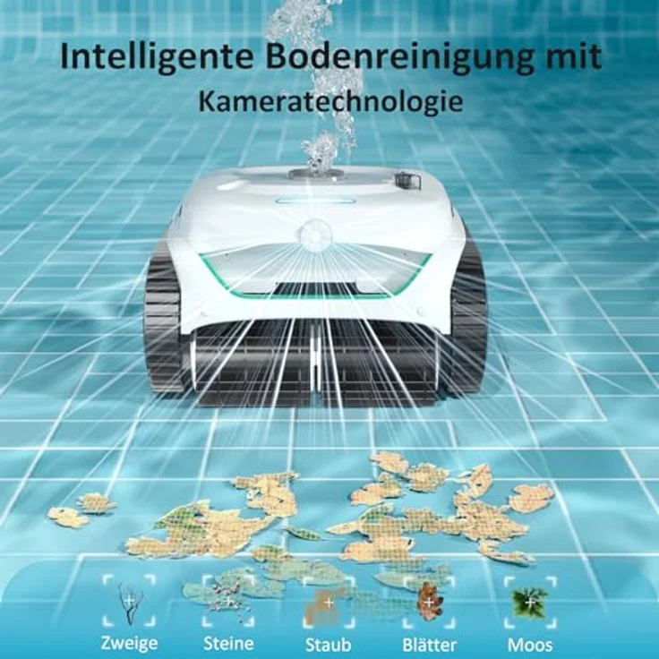 WYBOT C2 Vision, Kabelloser Poolroboter mit KI-Kamera, Zweischicht-Filterung und leistungsstarker Absaugung, für Eingelassene Pools bis zu 180㎡ (Weiß Grün) – Bild 2