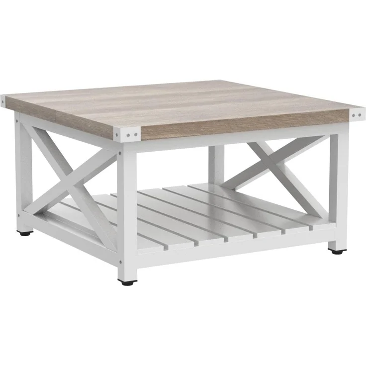 YITAHOME Couchtisch, Quadratischer Wohnzimmertisch 2-stöckiger, Couchtisch mit Stauraum für Couch Schlafzimmer,Stabiler Metallrahmen 80 x 80 x 45 cm ﻿ ﻿ – Bild 5