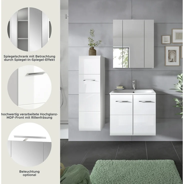 Badezimmer-Set >Ice< in Weiß / Weiß Hochglanz - 105x185x46cm (BxHxT) – Bild 8