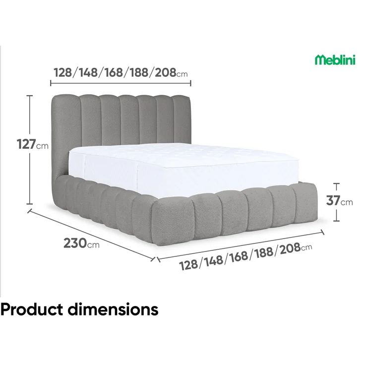 MEBLINI Polsterbett 200x200 mit Lattenrost mit Matratze - CARLOS - Grau Boucle - Bubble Bett - Cloud Bett - Marshmallow Bed - Kopfteil Bett mit Stauraum – Bild 7
