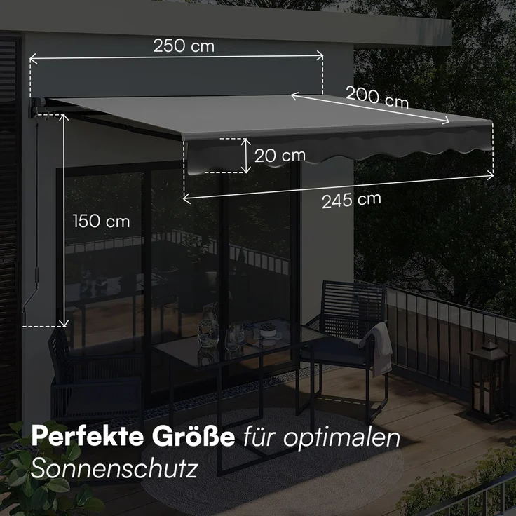 STEELSØN 'Kestria' Gelenkarmmarkise 250x200 cm, anthrazit, wetterfest und blickdicht, Markise mit Aluminium-Kassette und Wandhalterung, Balkonmarkise mit Handkurbel – Bild 7