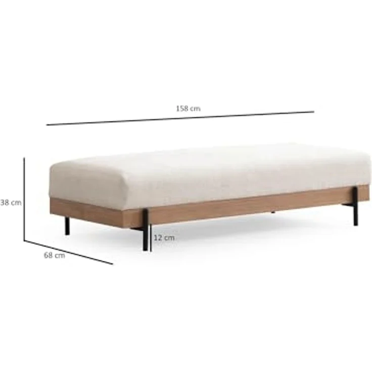 Atelier Del Sofa Stylish Pouffe with Beech Wood Frame, 158 x 68 x 38 cm, Soft Grey Foam & Portable Back Cushion, Metal Legs, Dry-Cleanable Fabric, Modern White Design – Bild 3