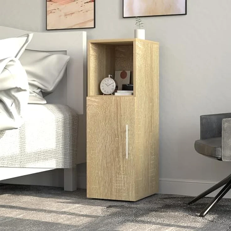 VCM Nachttisch Narila, Beistelltisch mit Drehtür und Holzstruktur-Nachbildung, H. 90 x B. 30 x T. 35 cm – Bild 2