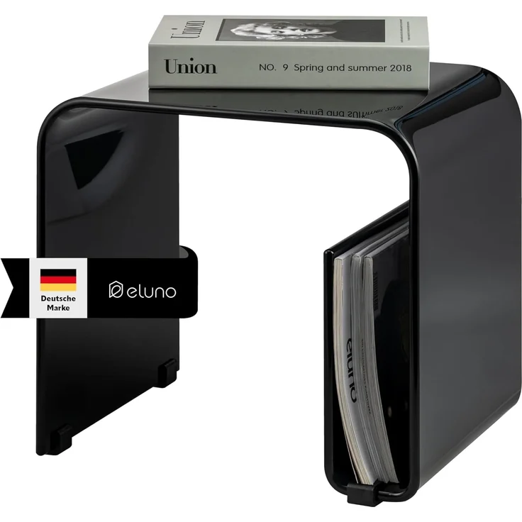 Acryl Beistelltisch mit Magazinhalter 2in1, schwarz-glänzend – Bild 1