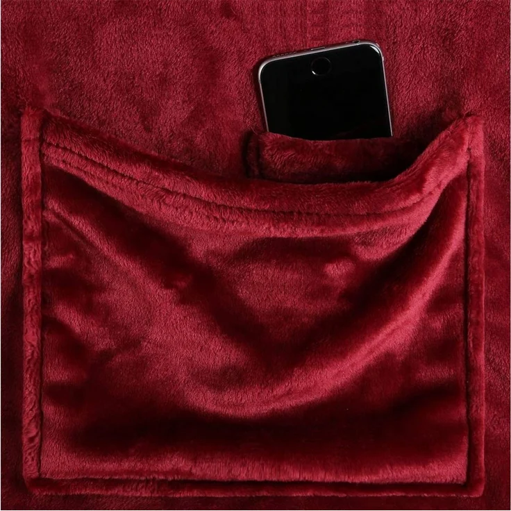 Wohndecke flauschige, tragbare Kuscheldecke mit Ärmeln und Fußtasche, Gräfenstayn, warme Ärmeldecke - TV Decke zum Anziehen - 180x150cm bordeaux – Bild 2