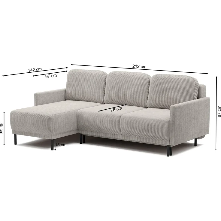 Selsey 'Hamiel' Ecksofa mit Schlaffunktion & Bettkasten, Cord, Universal, Blaugrau – Bild 5