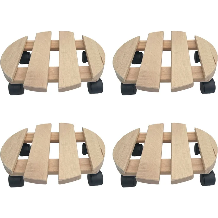 4x Rolluntersetzer rund Pflanzenroller 30x30 cm - max. 120 kg Traglast - aus Buchenholz - Stabil & robust - Für Pflanztöpfe, Möbel & schwere Gegenstände – Bild 1