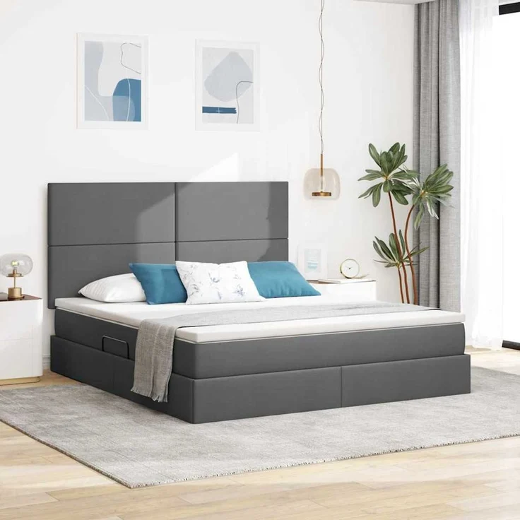 vidaXL LED-Speicherbett mit Matratze Dunkelgrau 180 x 200 cm Stoff 3372370 – Bild 1