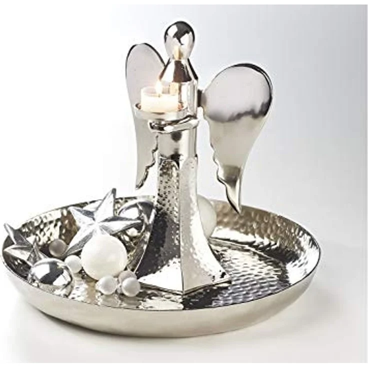 Kobolo Tablett Tablett Dekoschale silber gehämmert 34cm, Aluminium – Bild 5