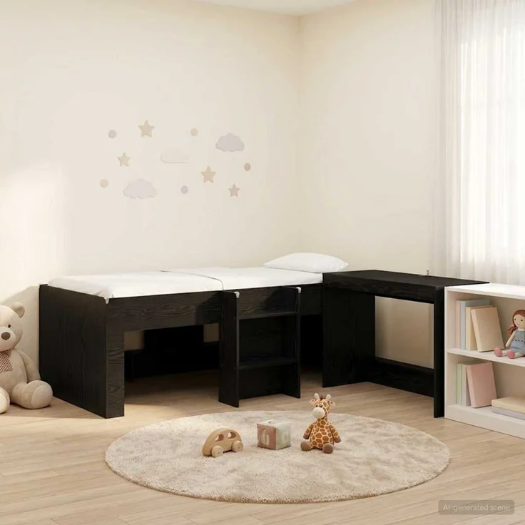 vidaXL Hochbett mit Schreibtisch für Kinder Schwarz Eichen-Optik 3423471 – Bild 1