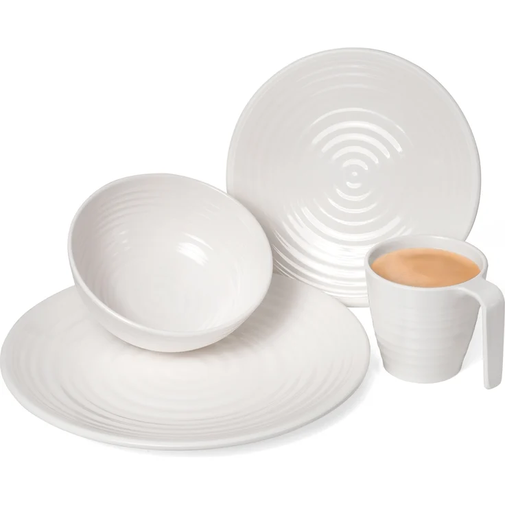 Melamin Camping Geschirr Set 4 Personen Crema Design 16 Teilig Tafelgeschirr Picknick BBQ Kochgeschirr – Bild 2