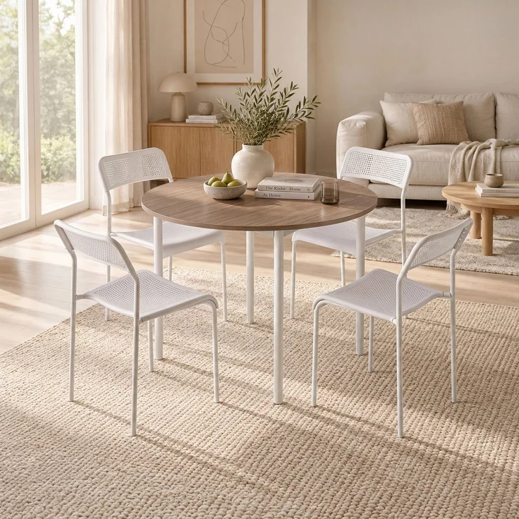 Skye Decor 'Table & Chairs Set 89 - White, Oak' Tisch- und Stuhlset (5-teilig), Weiß / Eiche, 89 x 76 x 89 cm – Bild 1