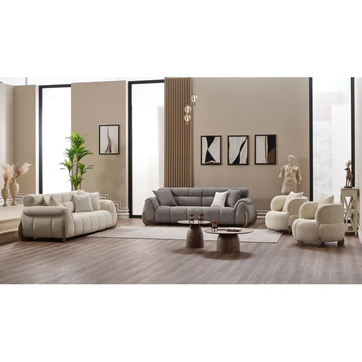 Sitzgruppe/Sofa Set - Wohnzimmergarnitur "Elia" 3+3+1+1-Beige/Grau
