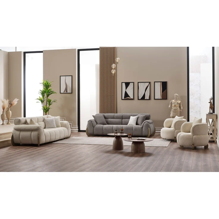 Sitzgruppe/Sofa Set - Wohnzimmergarnitur "Elia" 3+3+1+1-Beige/Grau – Bild 1