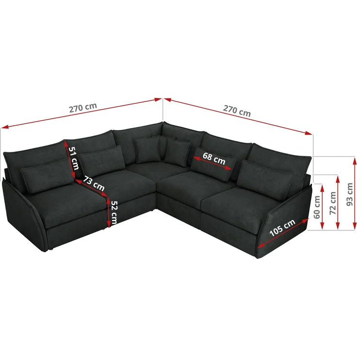 Ecksofa für Wohnzimmer, L-förmige Ecke mit losen Kissen, modular 4-Sitzer couchgarnitur - VERSO - Dunkelgrau Struktur – Bild 8