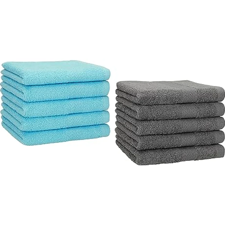 Betz Gästehandtücher 10 Stück Gästehandtücher Premium 100% Baumwolle Gästetuch-Set 30x50 cm Farbe türkis und anthrazit, 100% Baumwolle (10-St) – Bild 2