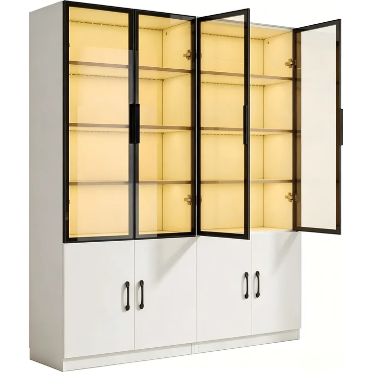 ZUBALIYA 120*40*160 cm große Vitrine mit LED-Beleuchtung – Kombinationsvitrine, Vitrine aus Rauchglas mit Aluminiumrahmen und zwei Türen im unteren Bereich, Bücherregal, Vitrine,Sideboard – Bild 5