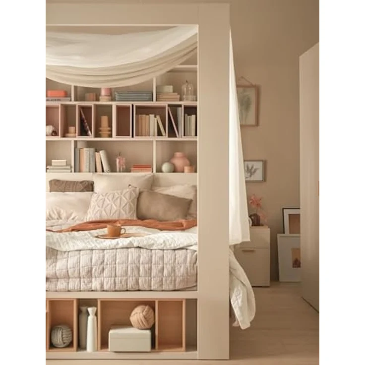 QMM TraumMöbel Himmelbett Calgary 160x200 weiß mit Lattenrost 2 Bettkasten, Regal (Einzelnes Möbelstück, Bett), mit Bettkasten und integriertem Bücherregal – Bild 6