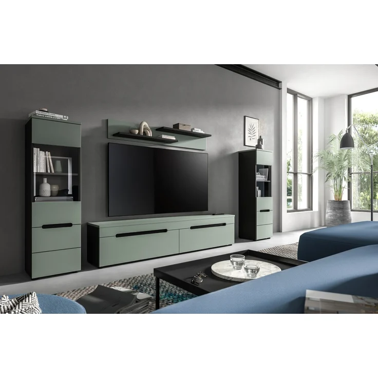 Wohnkombination (B/H/T: 272x141x33 cm) in Smoke Green Nachbildung – Bild 5