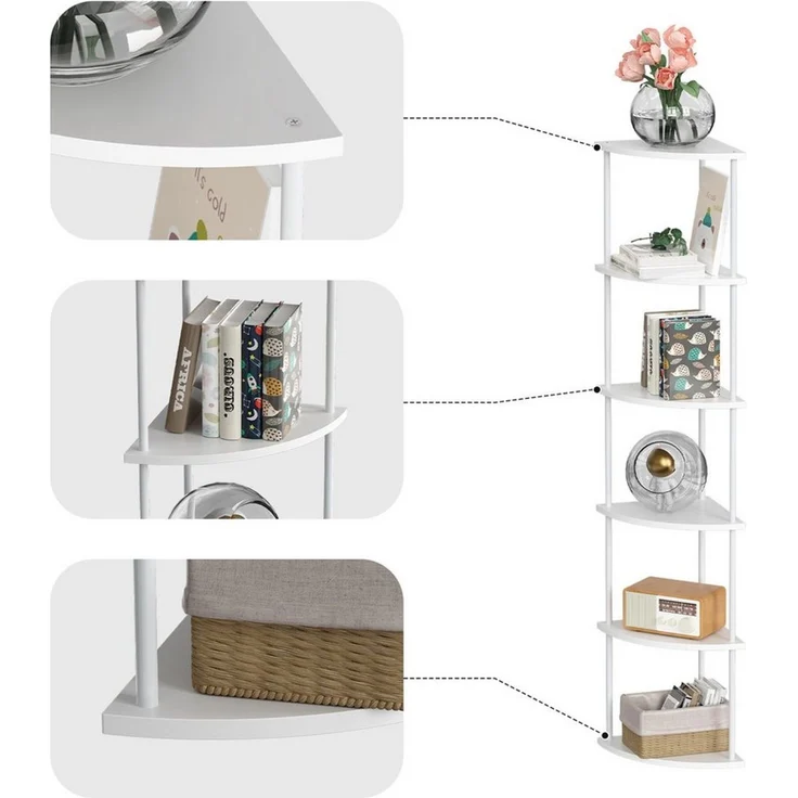 JEOBEST Eckregal Bücherregal mit 6 Ebenen, Aufbewahrungsregal, Pflanzenregal, H: 154cm, Industrial-Design, mit Stahlrahmen – Bild 3