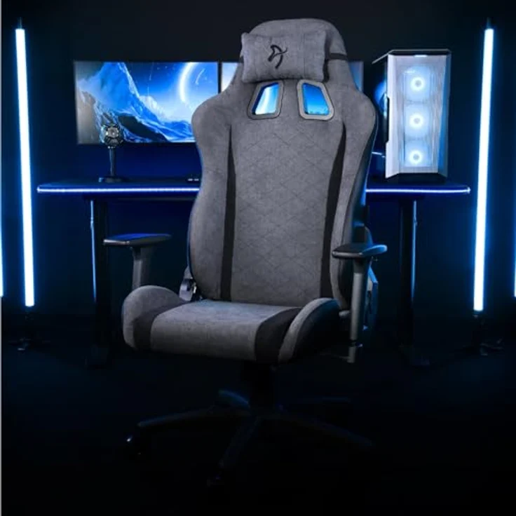 Arozzi Avanti Gaming Stuhl, Soft Fabric mit ergonomischen Armlehnen, grau – Bild 2