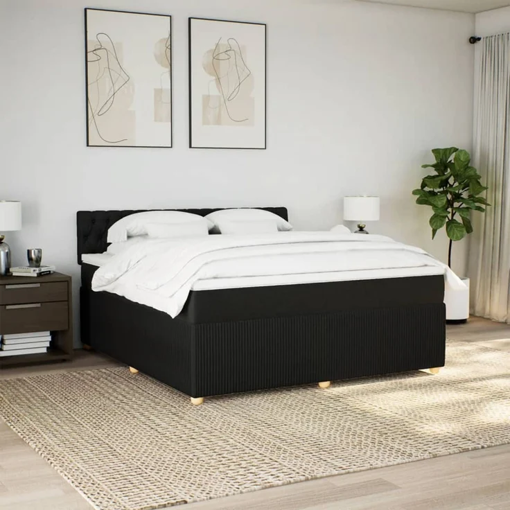 vidaXL Boxspringbett mit Matratze Schwarz 180x200 cm Stoff 3289844 – Bild 4