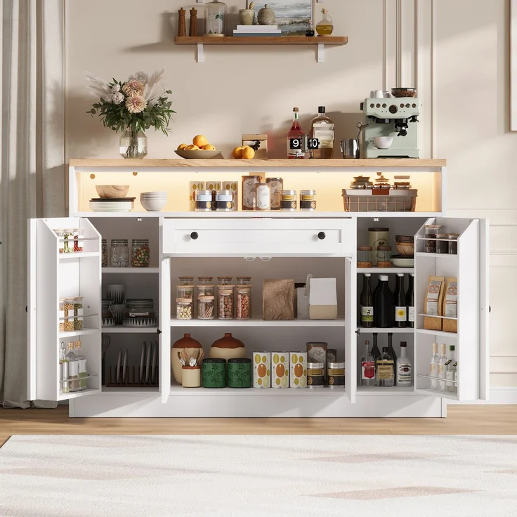 Sideboard 140 x 35 x 95 cm aus MDF in Weiß mit RGB-LED-Beleuchtung – Bild 2